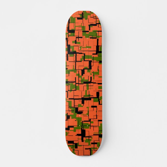 Digital Camo Green Orange Black Pattern Skateboard (Front)