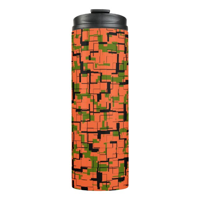 Digital Camo Green Orange Black Pattern Thermal Tumbler (Front)