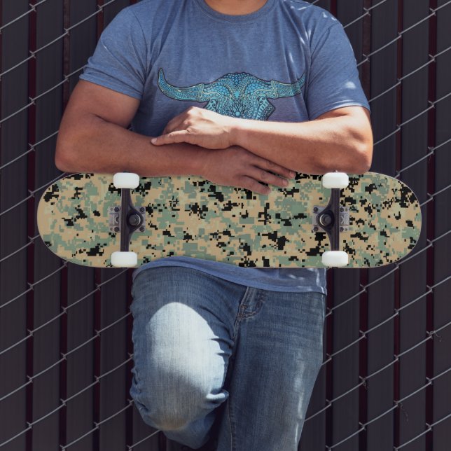 Digital Camo – Tan-Green MED camo pattern Skateboard (Outdoor 3)