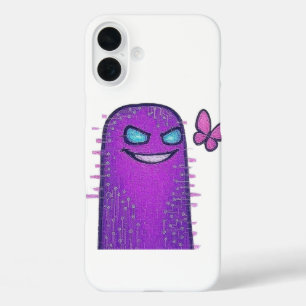 Digital Character with Cyberpunk Neon Butterfly iPhone 16 Plus Case