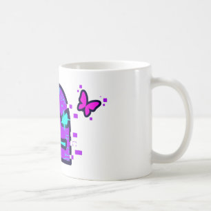 Digital Character with Cyberpunk Neon Butterfly Coffee Mug