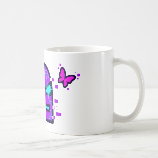 Digital Character with Cyberpunk Neon Butterfly Coffee Mug (Right)