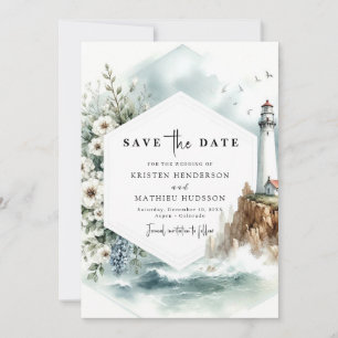 Digital Chic Waves Lighthouse Wedding Save The Date