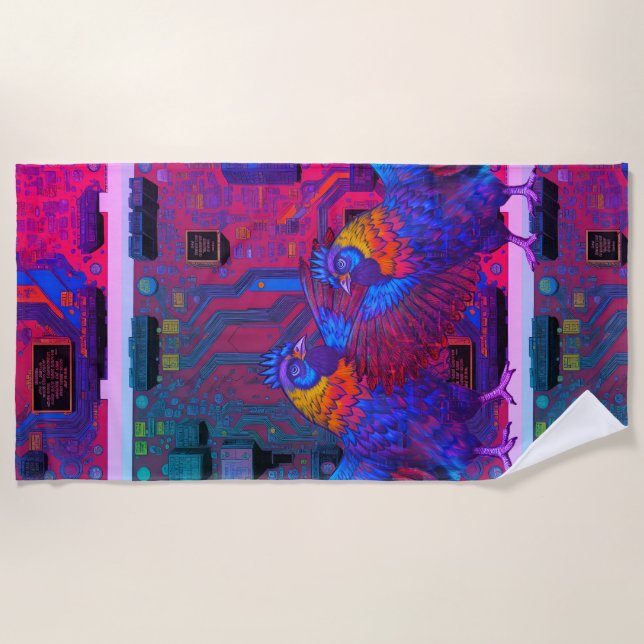 Digital chicken beach towel (Front)