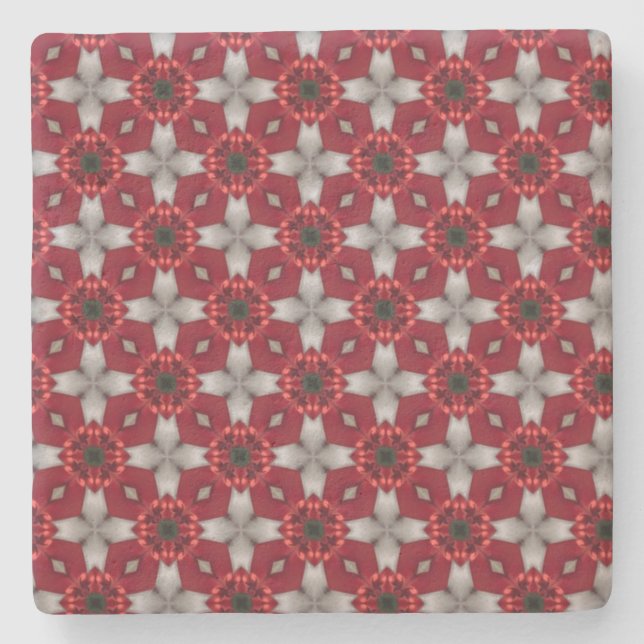 Digital Christmas Poinsettias Pattern Stone Coaster (Front)