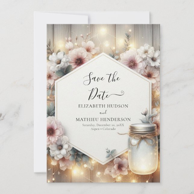  Digital Classic Mason Jar Wedding Save The Date (Front)