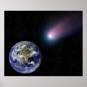 Digital composite of a comet heading toward Ea Poster