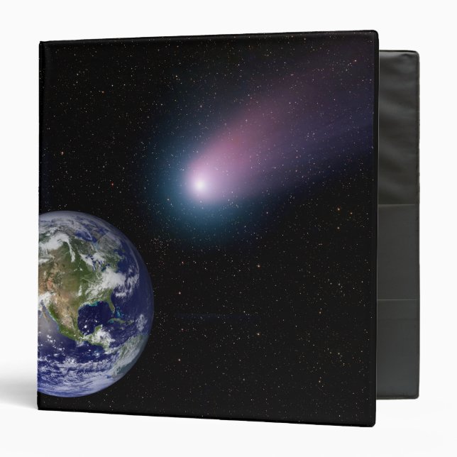 Digital composite of a comet heading towards Ea Binder (Front/Inside)
