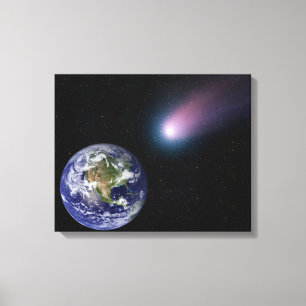 Digital composite of a comet heading towards Ea Canvas Print