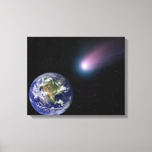 Digital composite of a comet heading towards Ea Canvas Print