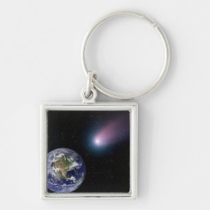 Digital composite of a comet heading towards Ea Keychain
