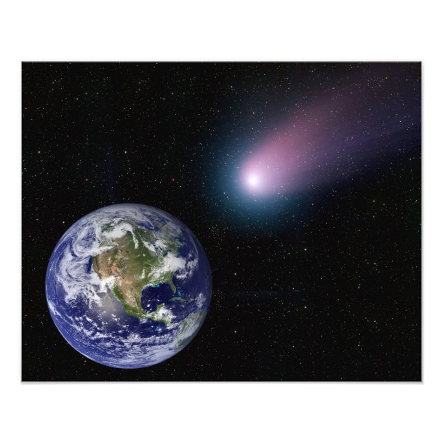 Digital composite of a comet heading towards Ea Photo Print (Front)