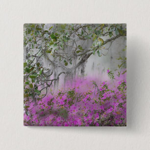 Digital Composite of Azaleas and magnolia tree 2 Inch Square Button