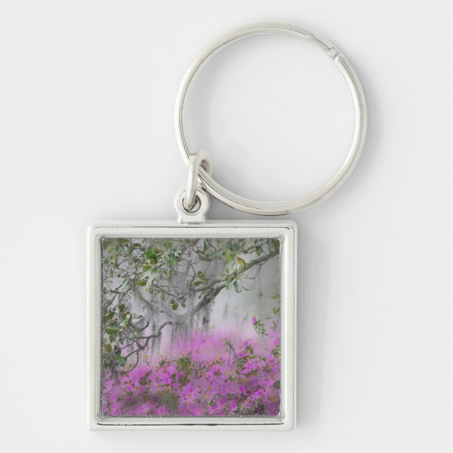 Digital Composite of Azaleas and magnolia tree Keychain (Front)