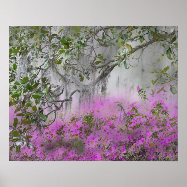 Digital Composite of Azaleas and magnolia tree Poster (Front)