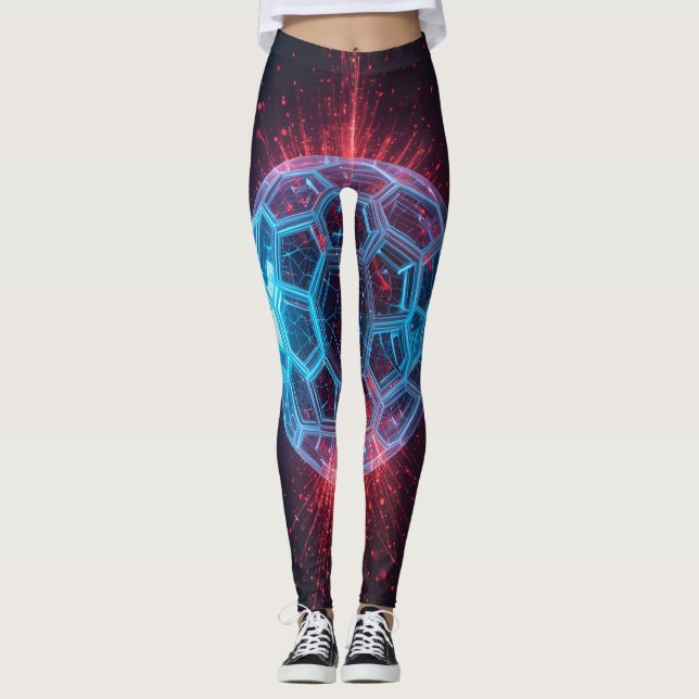 Digital Core: Futuristic Energy Sphere Explosion Leggings (Front)