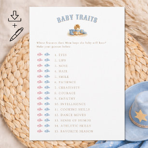 Digital Cowboy Baby Shower Game Baby Traits Card