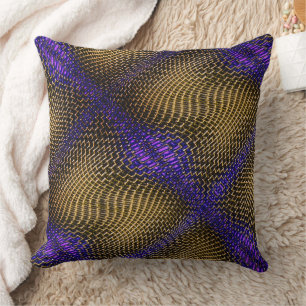 Digital crooked mesh of showy sepia wire on violet throw pillow
