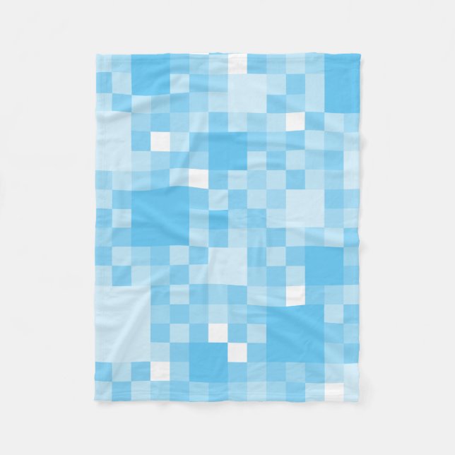 Digital Cyan Pixelated Little Squares Fleece Blanket (Front)