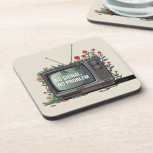 Digital Detox TV with "No Signal, No Problem" Coaster