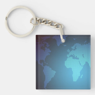 Digital Dot World Map Gradient Art Keychain