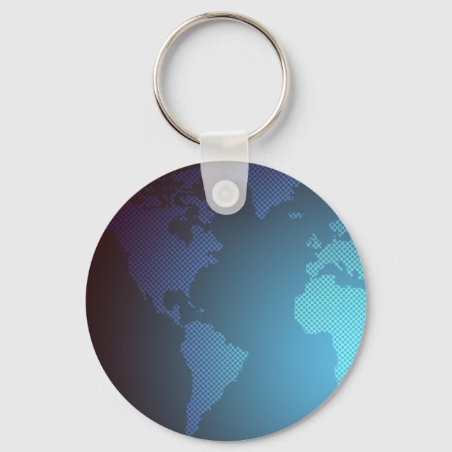 Digital Dot World Map Gradient Art Keychain (Front)