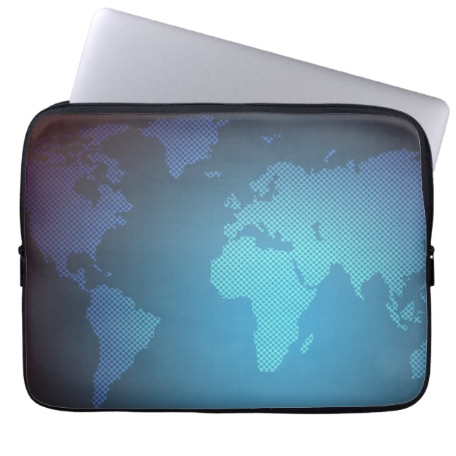 Digital Dot World Map Gradient Art Laptop Sleeve (Front)