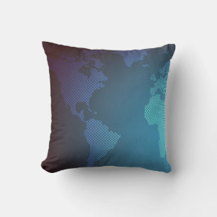 Digital Dot World Map Gradient Art Throw Pillow