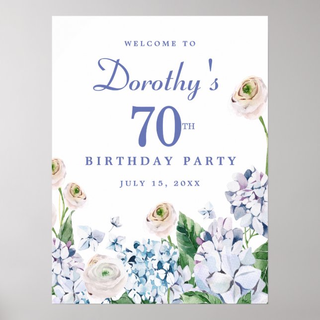 Digital Download Hydrangea 70th Birthday Welcome Poster (Front)