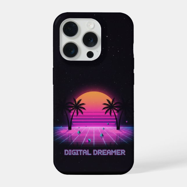 Digital Dreamer Neon Grid iPhone Case (Back)