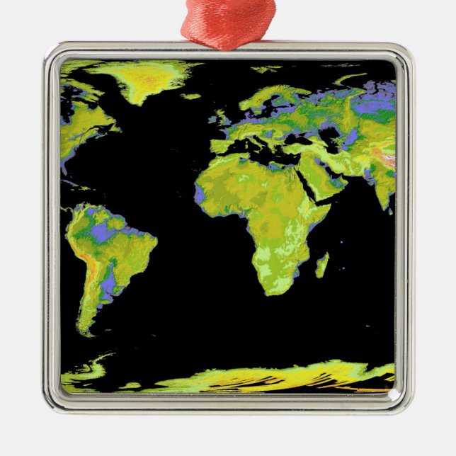 Digital elevation model of the continents on Ea Metal Ornament (Front)