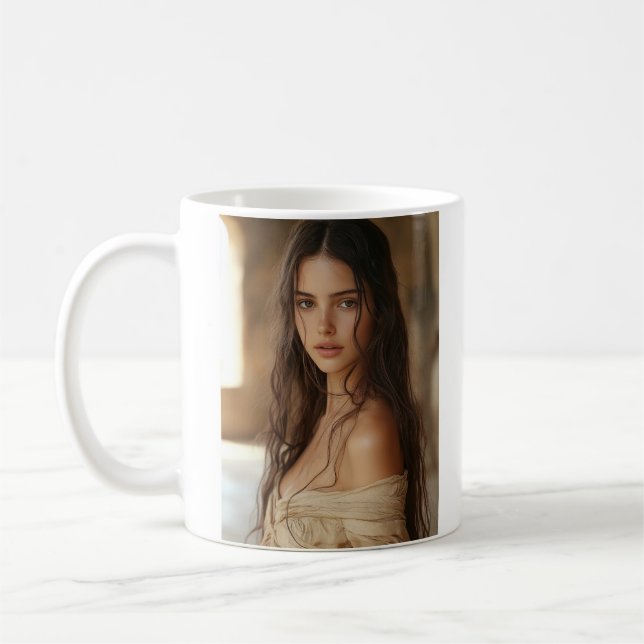 Digital Face Abstract Art Futuristic Designed Coffee Mug (Left)