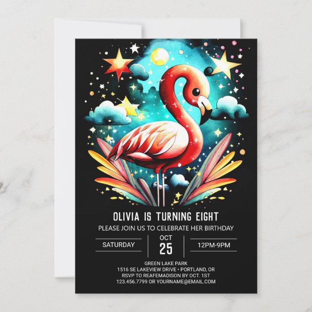 Digital Flamingo Boho Birthday Invitation (Front)