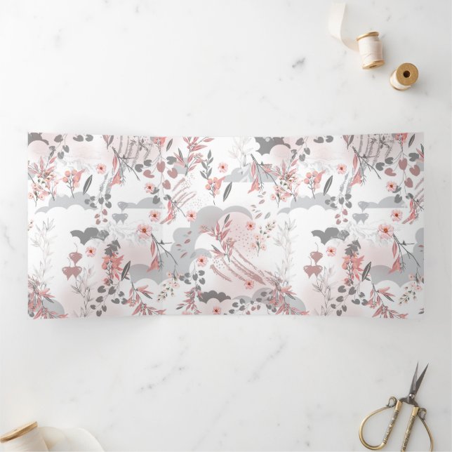 Digital Floral Pattern on Pastel Tones Tri-Fold Card (Inside)