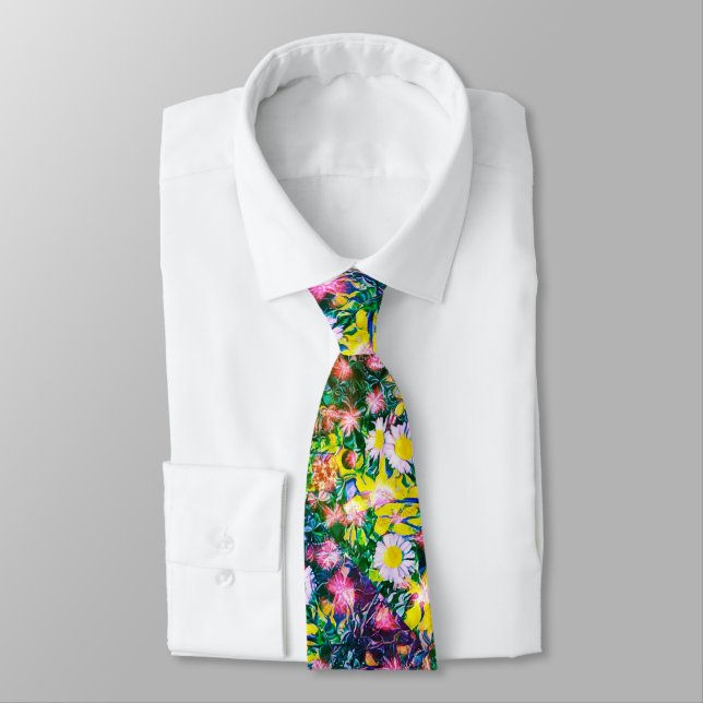 Digital Floral Summer Blues Wardrobe Upgrade Cool  Tie (Tied)