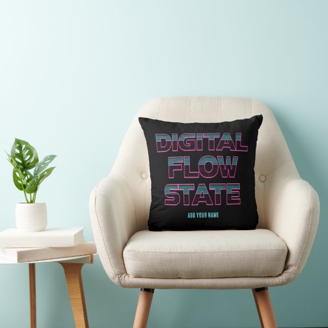 Digital Flow State Retro Neon 80s Gaming Aesthetic Throw Pillow (Chair)