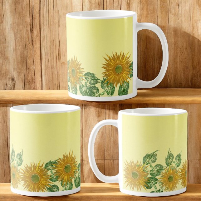 Digital Flowers and Leaf Bottom Border Coffee Mug (left, right and opposite the handle on mug)