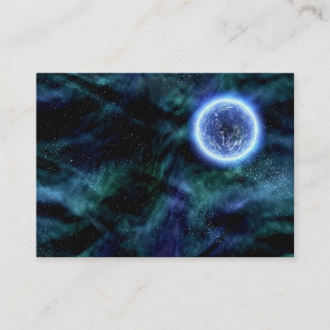 Digital Galaxy Alien Planet In Space Blue Nebula Business Card (Front)