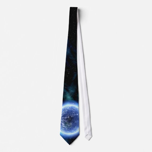 Digital Galaxy Alien Planet In Space Blue Nebula Tie (Front)