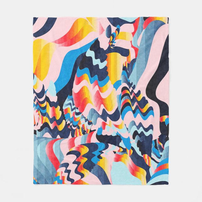 digital glitch art background fleece blanket (Front)