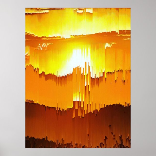 Digital Glitch Sunset Horizon Poster (Front)