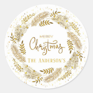 Digital Gold Foil Merry Christmas Custom Classic Round Sticker