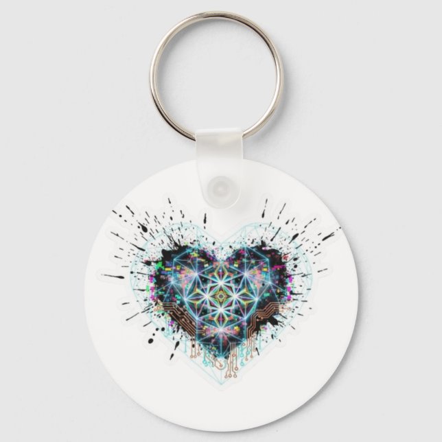 Digital Heart Sacred Geometry Heart Design  Keychain (Front)