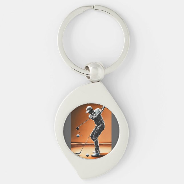 Digital Human Golfer in 10 Golf Swing Positions Keychain (Front)