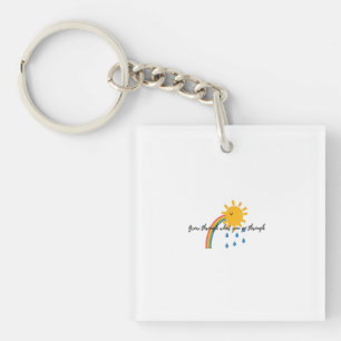 Digital Illustration of Smiling Sun with Rainbow Keychain