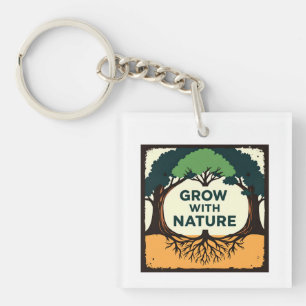 Digital Illustration of Stylized Tree with Roots a Keychain