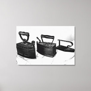 DIGITAL INK on three old irons on canvas print
