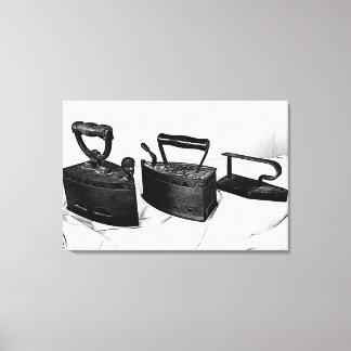 DIGITAL INK on three old irons on canvas print