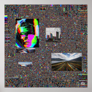 Digital Interference Abstract Glitch Art Poster