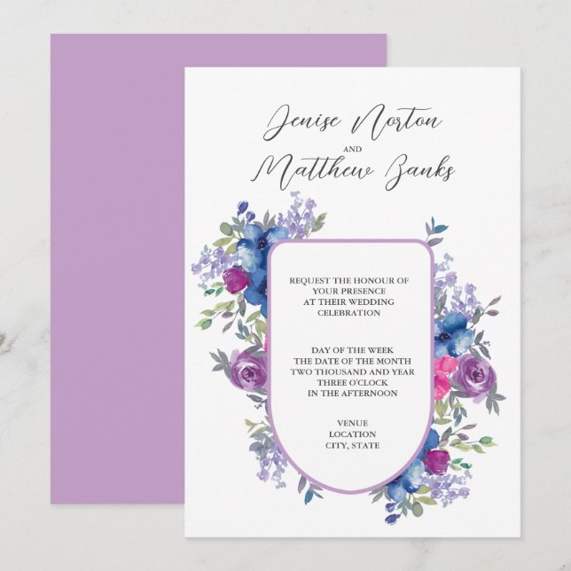Digital Lavender and White Wedding Invitation (Front/Back)